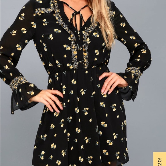 Lulus - Black Flower Dress - Picture 2 of 5